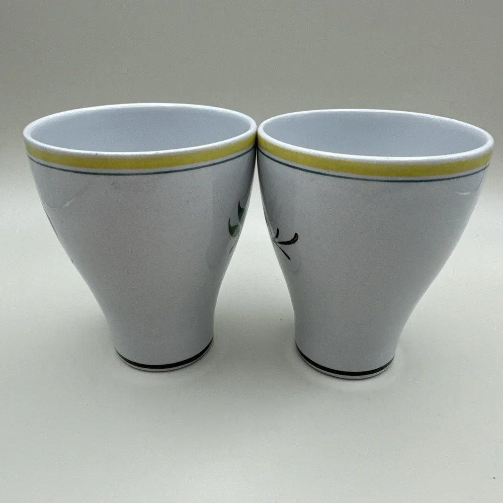 Vintage Arabia Finland MCM Windflower Pattern Egg Cups Set 2 Yellow Tumbler Dish
